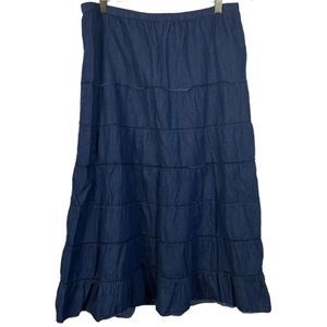 VTG Metro Wear Plus Size 1X Midi Skirt Chambray Dark Blue Prairie Core Cotton